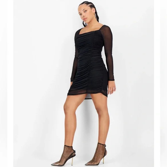 Bar III | Dresses | Bar Iii Meshoverlay Ruched Bodycon Mini Dress | Poshmark